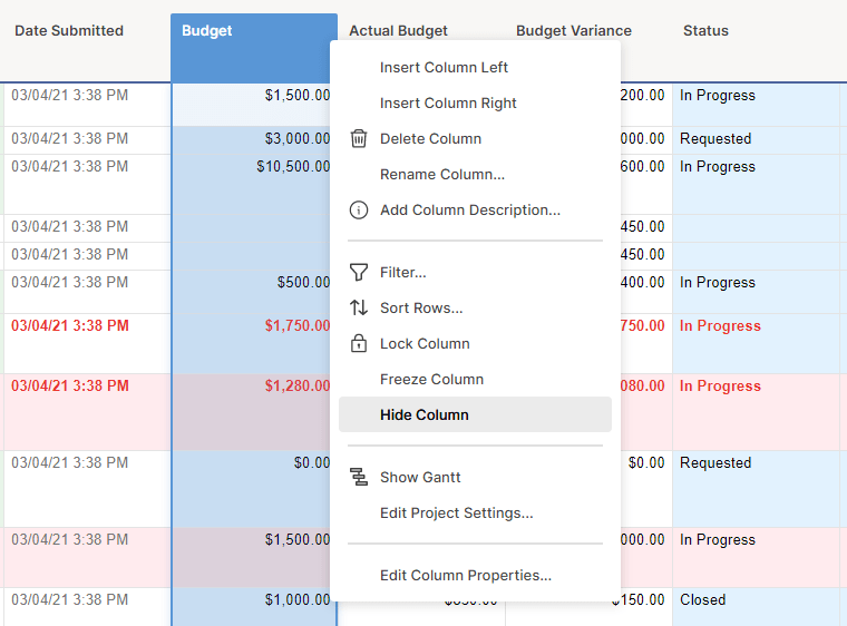 Hide or Unhide Columns Smartsheet Learning Center